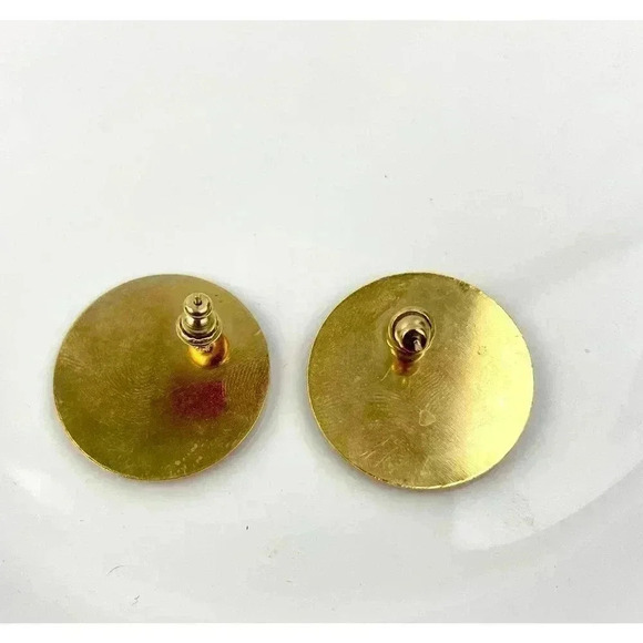 VTG Red Enamel Splatter Round Earrings Unique Gold Tone - Picture 3 of 6